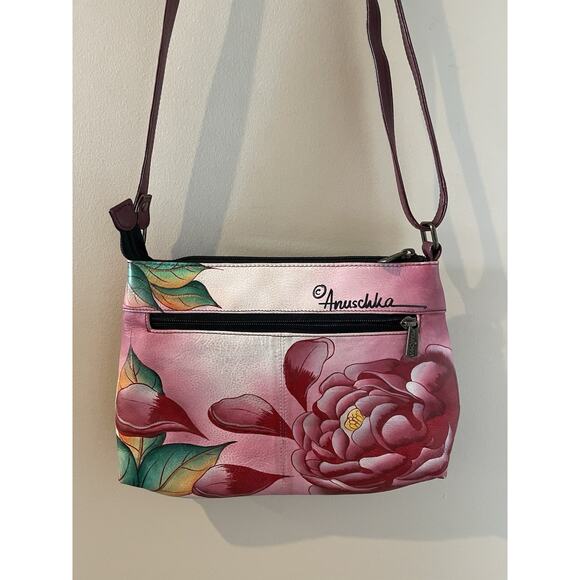 Anuschka handbag Pink Crossbody Purse Genuine Leather Max Aura - Picture 3 of 8